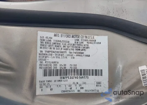 2004 Ford Taurus Se from USA, damaged, VIN 1FAFP53U74G169775